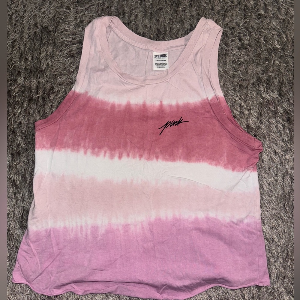PINK Victoria's Secret Pink and White Tie-Dye Tank Top